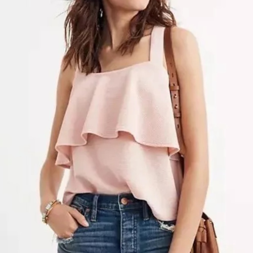 Madewell Pink Tiered Ribbed Ruffle Tank Top